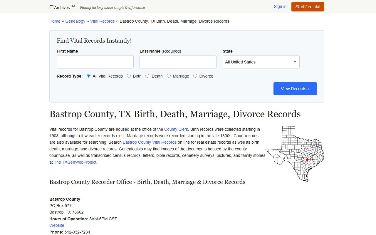 Bastrop County divorce decree records and court information